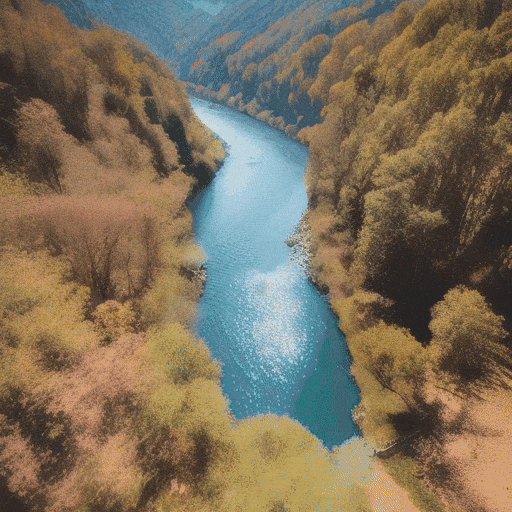drone footage of a river in a valley