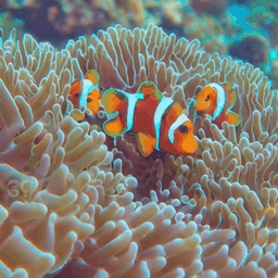 Clown fish swimming through the coral reef video generator