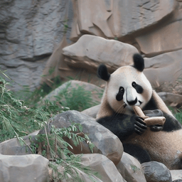 A panda bear is eating bamboo video generator