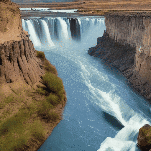 A breathtaking panoramic vista unveils the magnificent Shoshone Falls cascading gracefully into the Snake River, painting a mesmerizing natural spectacle amidst the stunning landscape of Twin Falls County