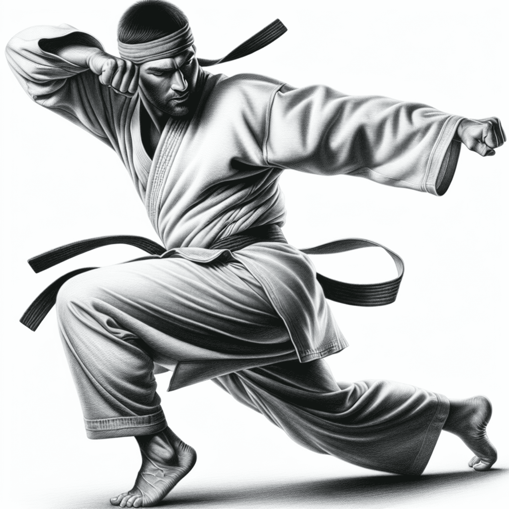 Pencil drawing, great martial artist, hyper-realistic.