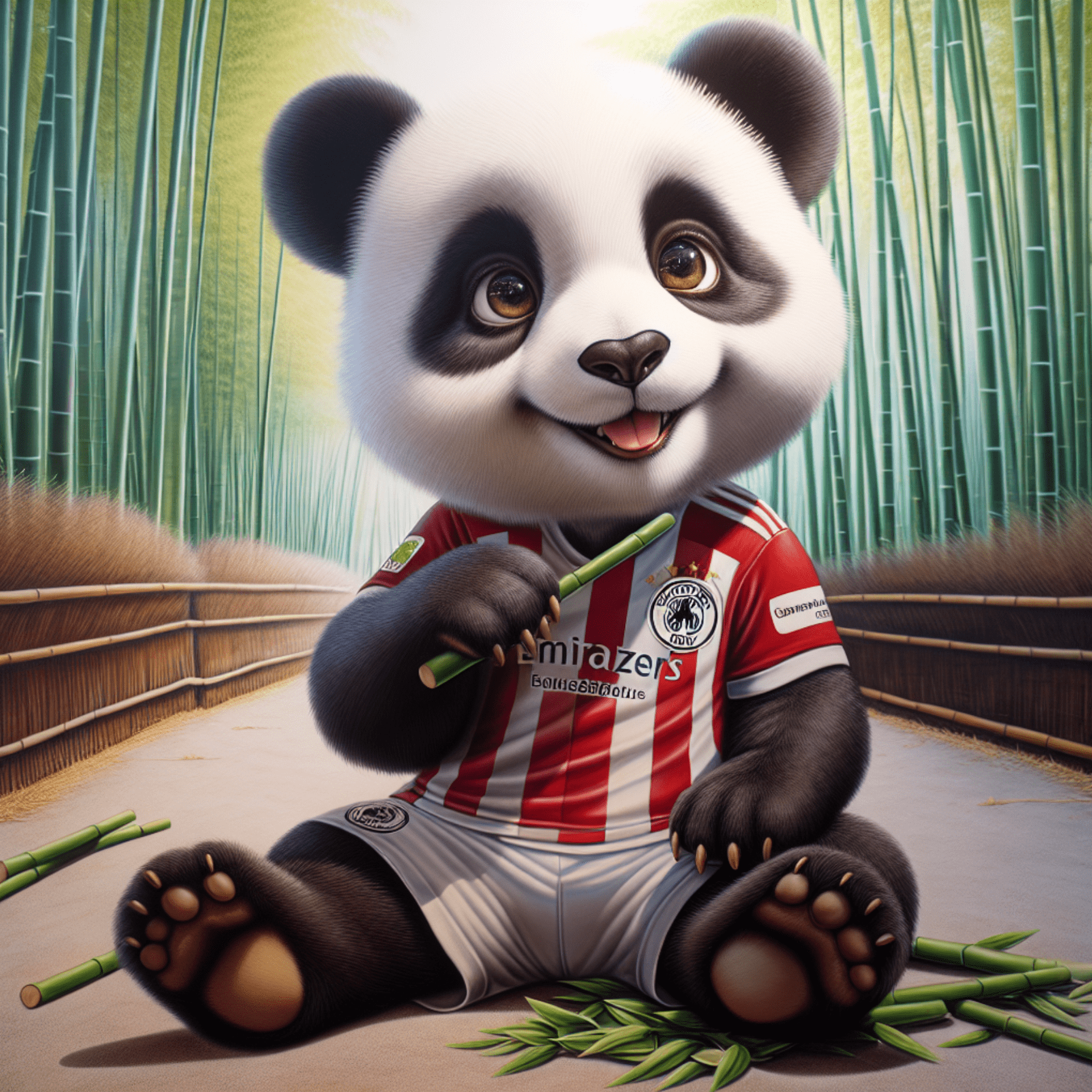 Cute panda with Bayern munchkin jersey realistic.